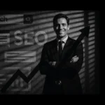 Confident businessman standing with arms crossed in front of SEO growth graphics, symbolizing Why Your Business Needs SEO for success, leads, and sales growth.